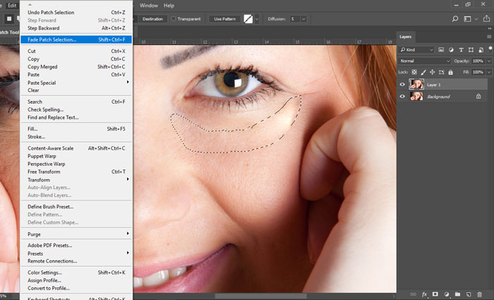 learn to fade patch selection in photoshop
