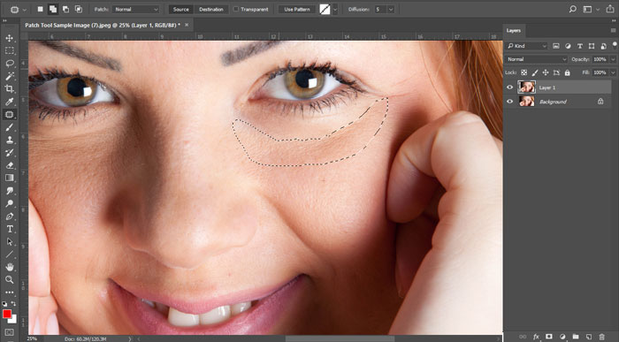 Removing eyebags in patch tool